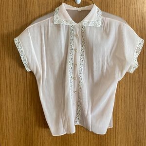 Light Pink and Lace Sheer Vintage Blouse